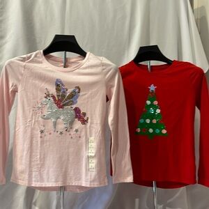 2 cat & jack sequined long sleeved shirts size 10-12